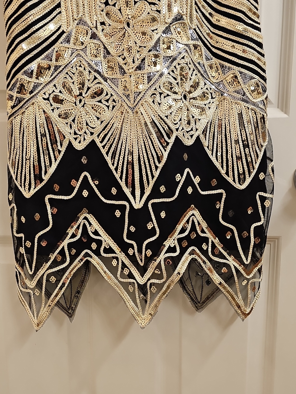 Black and Gold Beaded V-Neck Flapper Dress - Picture 3 of 4